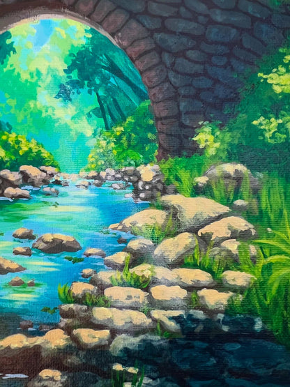 Die Brücke am Fluss 30x40cm