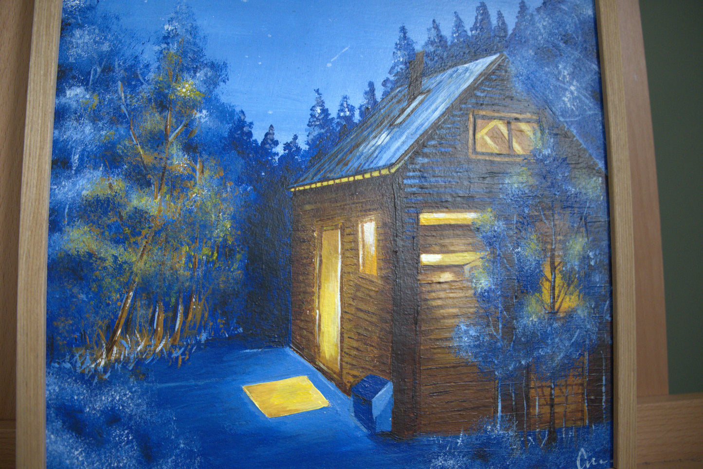 Hütte im Winterwald 30x40cm