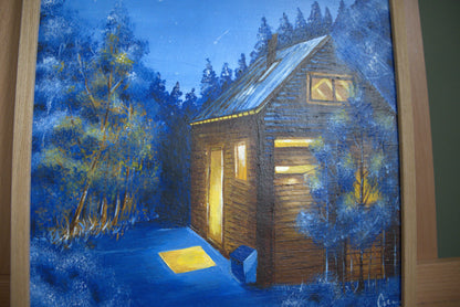 Hütte im Winterwald 30x40cm