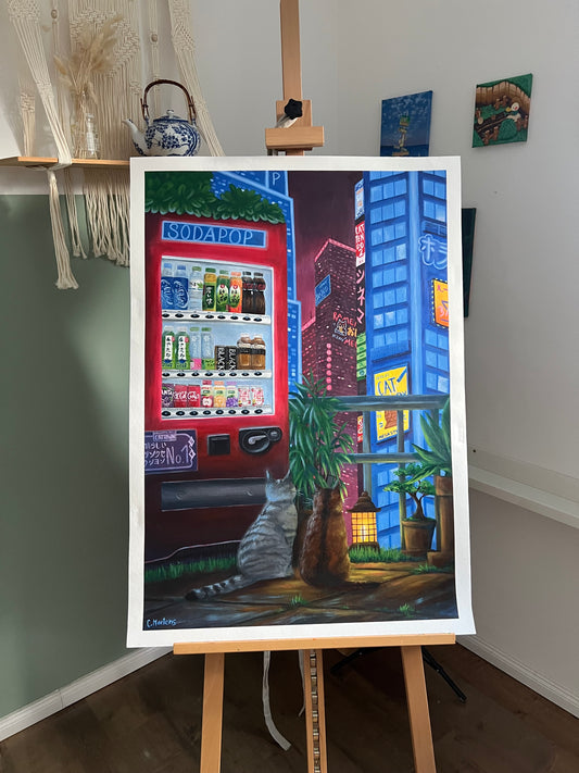 "Welcome to Cattown" - Neonlichter am Nachthimmel