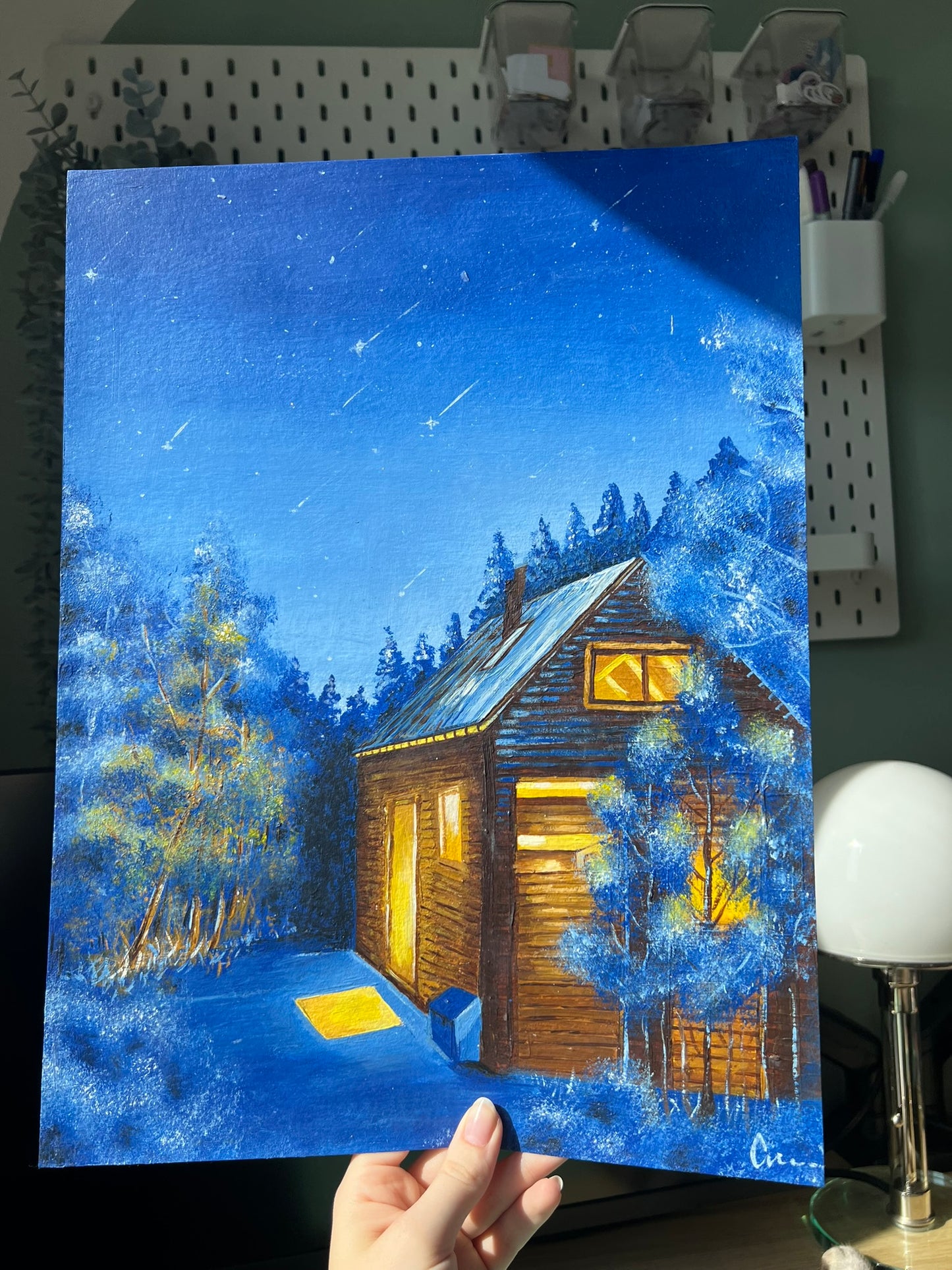 Hütte im Winterwald 30x40cm