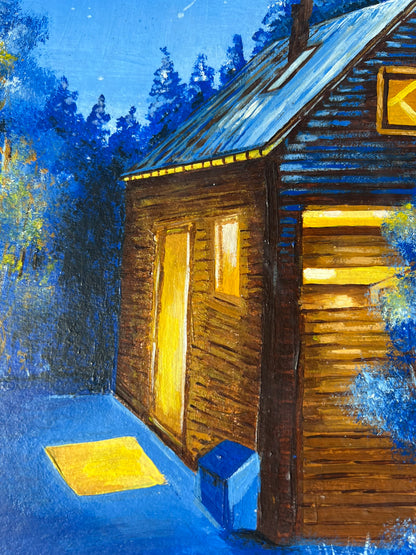 Hütte im Winterwald 30x40cm