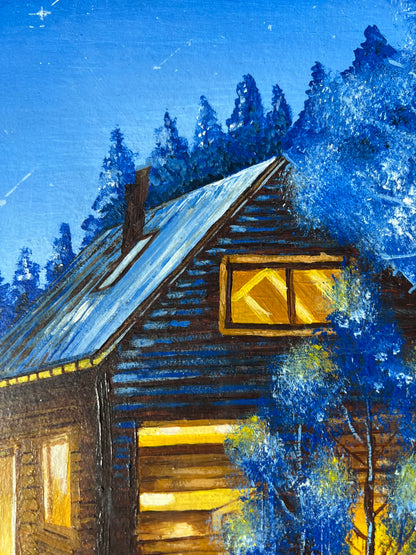 Hütte im Winterwald 30x40cm