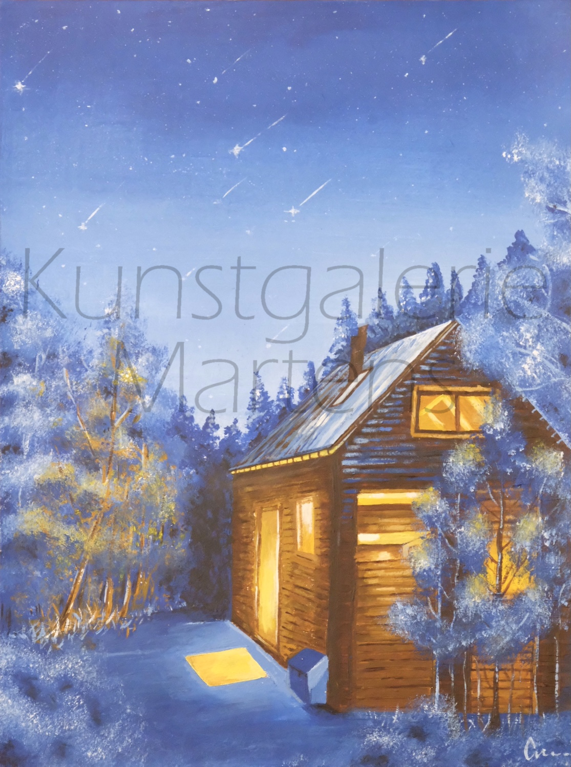 Hütte im Winterwald 30x40cm